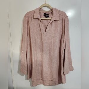 Tahari Peachy Long Sleeve Linen Blouse, Size 2x